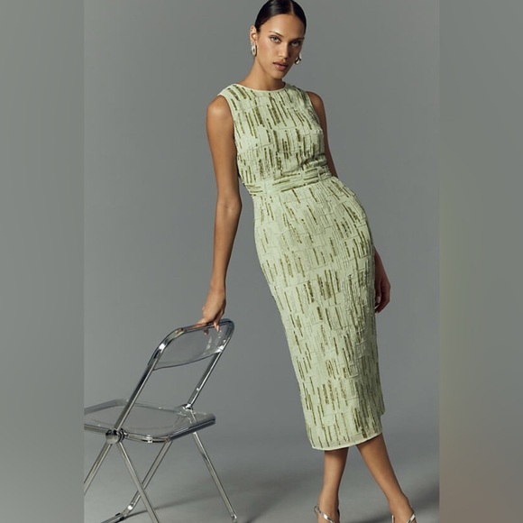 Mac Duggal Sleeveless Beaded Midi Dress mint and silver size 16 NWT - Picture 1 of 11